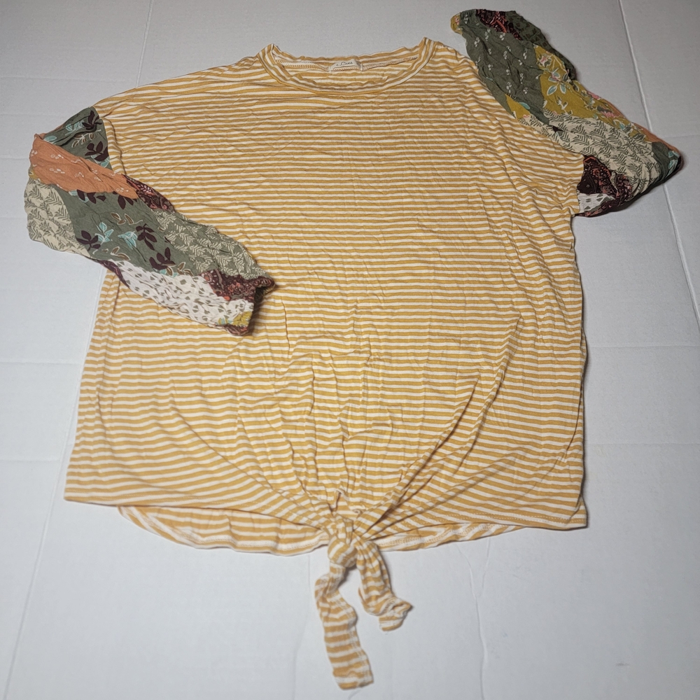 E. Luna Striped Long Sleeve Top with Patchwork Sleeves Size Small